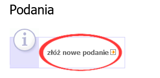 Ekran z opcją „złóż nowe podanie” w systemie USOSweb, z wyróżnionym przyciskiem.