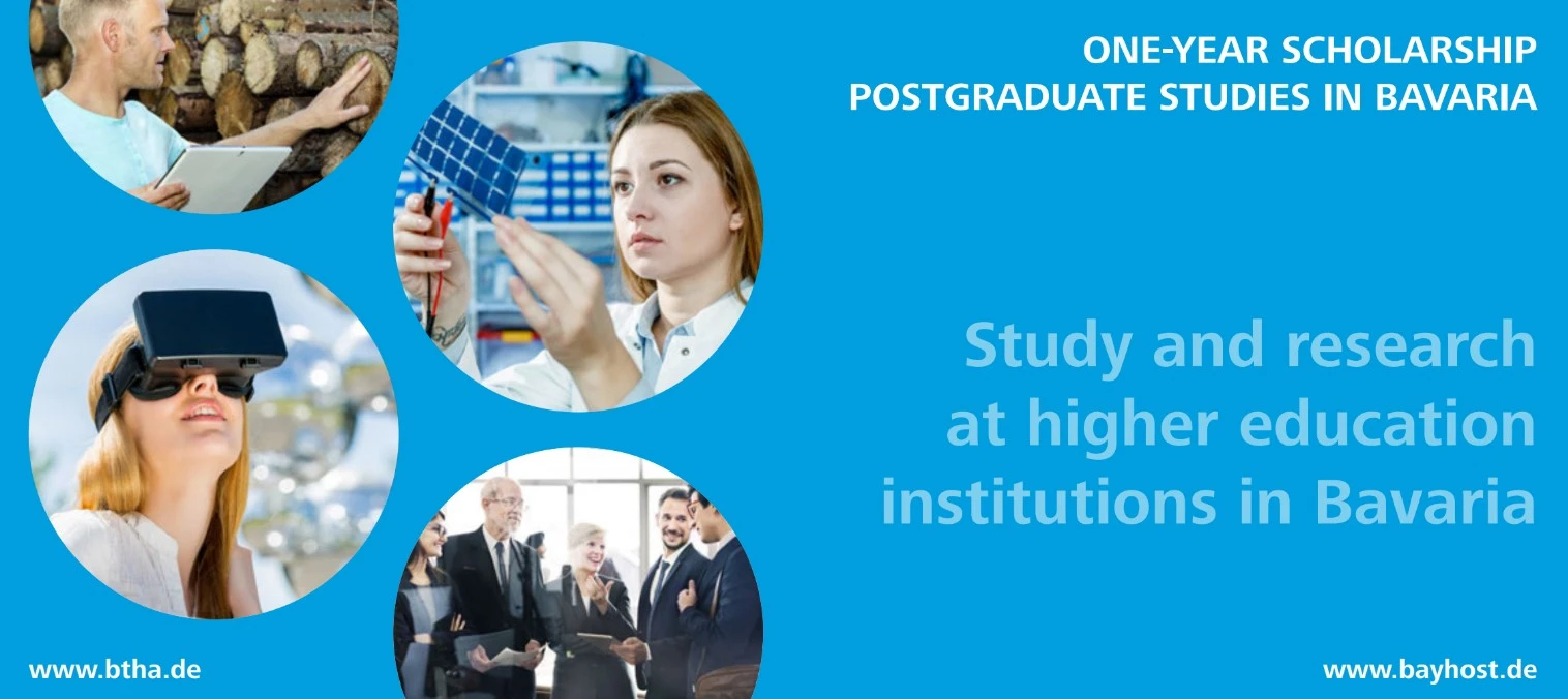 Plakat programu stypendialnego BAYHOST na studia podyplomowe w Bawarii dla absolwentów z Europy Środkowej, Wschodniej i Południowo-Wschodniej