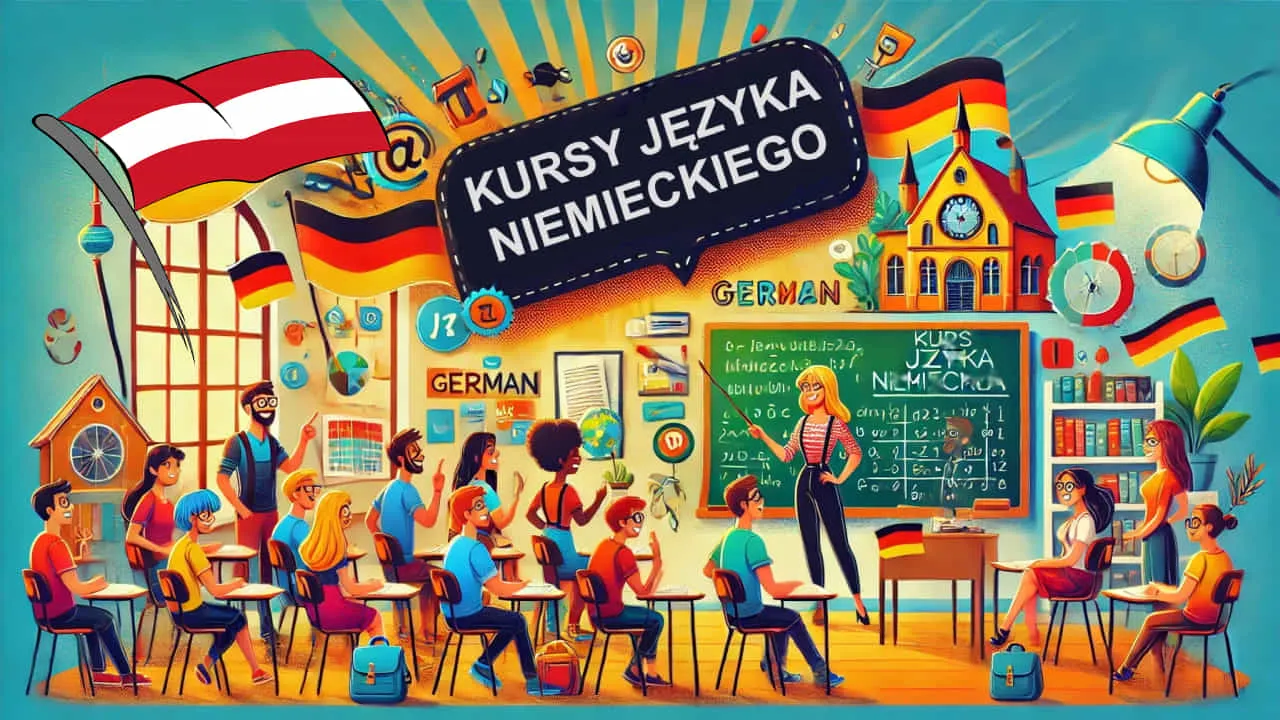 Ilustracja promująca kursy języka niemieckiego online w Ośrodku Kultury Austriackiej UAM w semestrze zimowym 2025/2026.