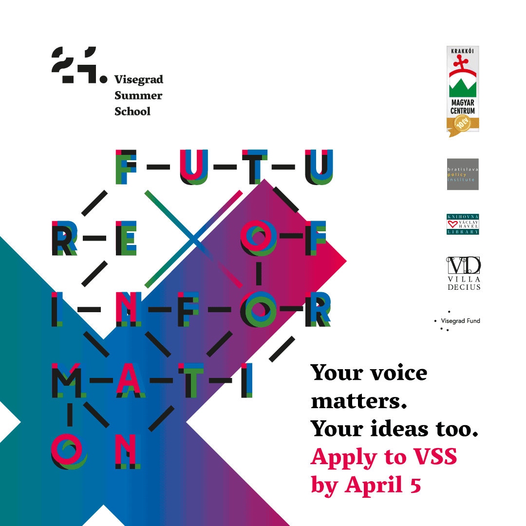 Grafika promująca szkołę letnią VSS z napisem Future of Information i przypomnieniem o terminie zgłoszeń do 5 kwietnia.
