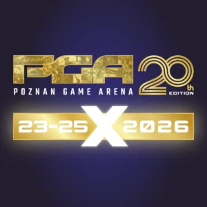 Oficjalna grafika jubileuszowej 20. edycji Poznań Game Arena z datą wydarzenia 23-25 października 2026 roku.